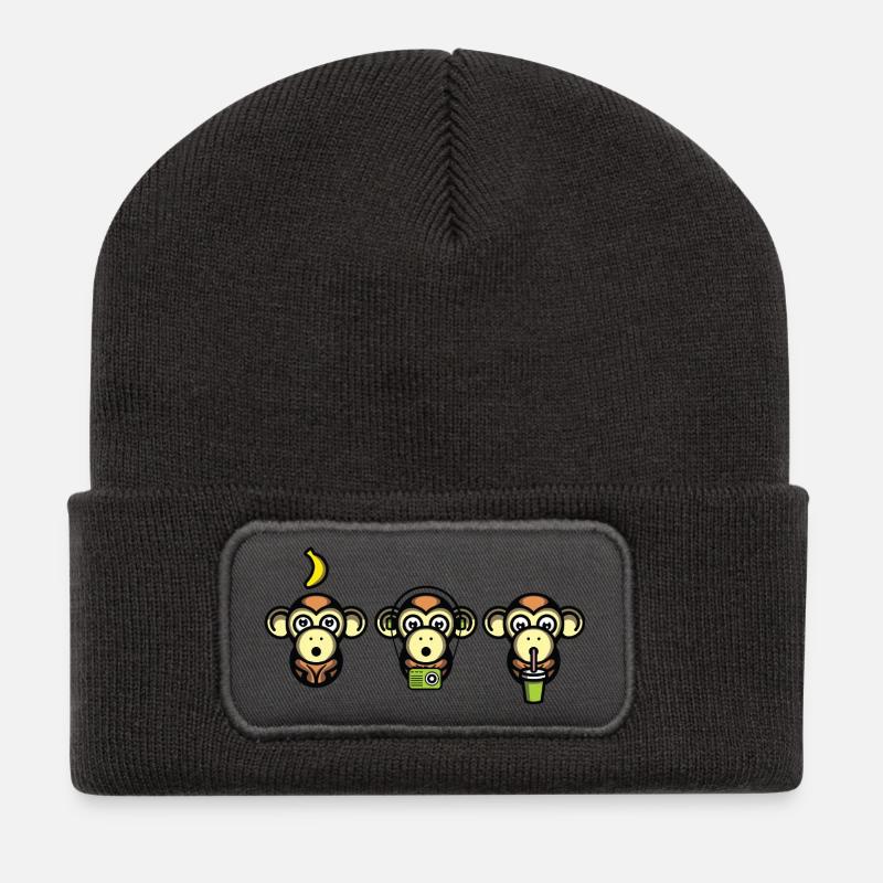 Singes plus sages - Beanie recyclé à patch - charbon