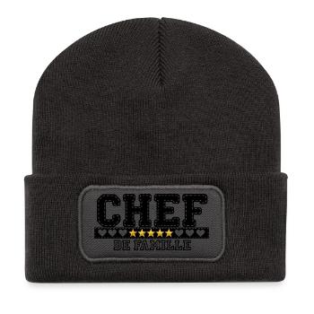 HUMORVOLLES FAMILIENKOPF-T-SHIRT - Recycelte Patch Beanie - Dunkelgrau - Vorne