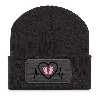Grossesse Coeur Rose Bébé Pieds Fille - Beanie recyclé à patch - charbon - Devant