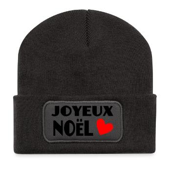 NOËL. JOYEUX NOËL. MERRY CHRISTMAS. SAPIN. NATURE. - Beanie recyclé à patch - charbon - Devant