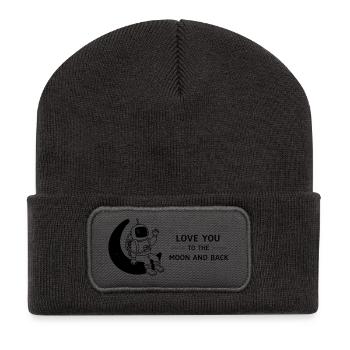 Je t’aime jusqu’à la lune et je reviens gribouiller - Beanie recyclé à patch - charbon - Devant