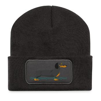 Dackel Silhouette mit Wasserzeichen Muster - Recycelte Patch Beanie - Dunkelgrau - Vorne