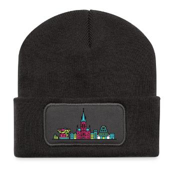 Style de la cathédrale de la cathédrale d’Anvers Modern Line Art - Beanie recyclé à patch - charbon - Devant