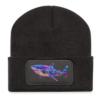 Cyber Shark : Art océanique futuriste Synthwave - Beanie recyclé à patch - charbon - Devant