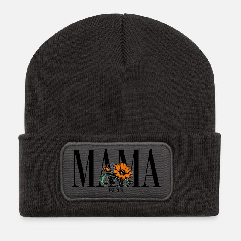 Mama – Florale Vintage Blume Geschenkidee - Recycelte Patch Beanie - Dunkelgrau