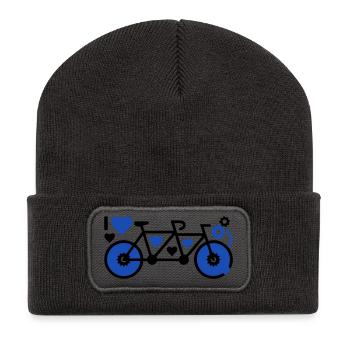 Tandem Fahrrad Herzen Partner - Recycelte Patch Beanie - Dunkelgrau - Vorne
