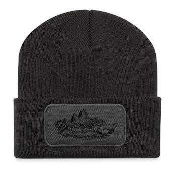 Silhouette de Fitz Roy | Conception du Sommet de la Patagonie | - Beanie recyclé à patch - charbon - Devant