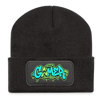 Gamer Graffiti Logo - Recycelte Patch Beanie - Dunkelgrau - Vorne