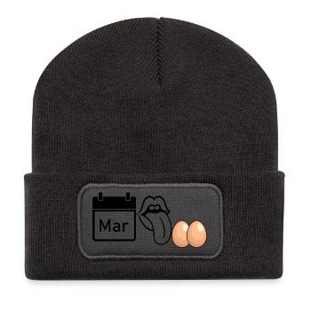 MRZ LCK EIER, Humor, MÄRZ LECK EIER  - Recycelte Patch Beanie - Dunkelgrau - Vorne