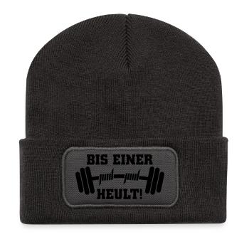 Bis einer heult Hantel - Recycelte Patch Beanie - Dunkelgrau - Vorne