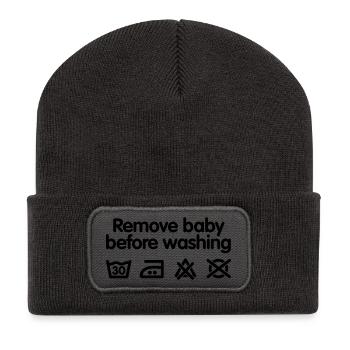 Remove baby before washing - Recycled Patch Beanie - dark grey - Front