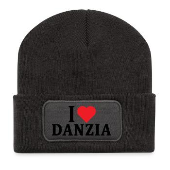 T-Shirt Ich liebe Danzia T-Shirt Geschenkidee - Recycelte Patch Beanie - Dunkelgrau - Vorne