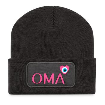 Oma mit Nazar Luftballon - Recycelte Patch Beanie - Dunkelgrau - Vorne