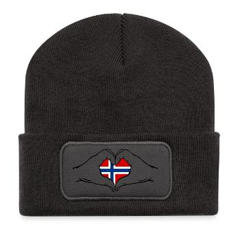 Norway Flag Hands Heart Shape - Recycled Patch Beanie - dark grey - Front