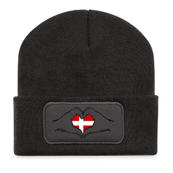 Dänische Flagge in Herzform - Recycelte Patch Beanie - Dunkelgrau - Vorne