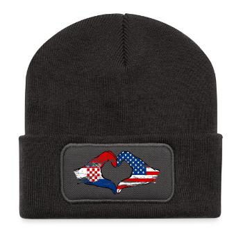 Croatie USA forme de coeur avec les mains utilisées - Beanie recyclé à patch - charbon - Devant