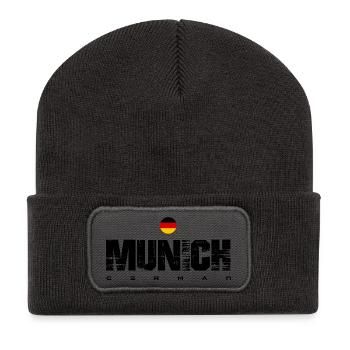 Deutsche Flagge Kreisförmiges Emblem - Recycelte Patch Beanie - Dunkelgrau - Vorne