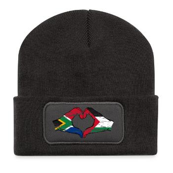 Afrique du Sud Palestine Drapeau Mains Coeur Forme Utilisé - Beanie recyclé à patch - charbon - Devant