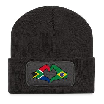 Afrique du Sud Brésil Drapeau Mains Forme De Coeur - Beanie recyclé à patch - charbon - Devant