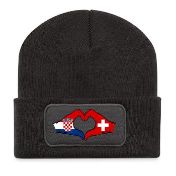 Kroatien schweiz Flagge Hände Herzform - Recycelte Patch Beanie - Dunkelgrau - Vorne
