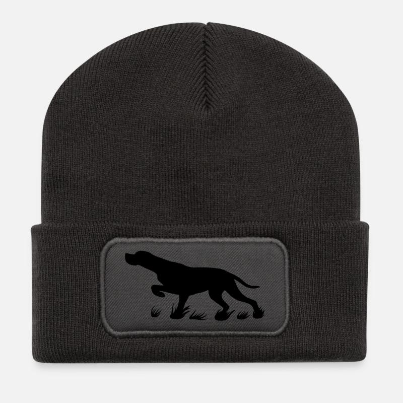 black pointer protruding - Recycled Patch Beanie - dark grey