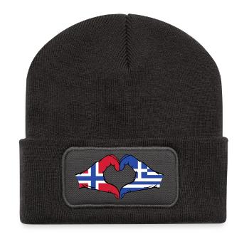 Norway Greece Flag Hands Heart Shape - Recycled Patch Beanie - dark grey - Front