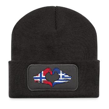 Norway Greece Flag Hands Heart Shape Used - Recycled Patch Beanie - dark grey - Front