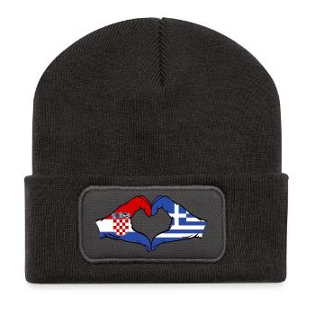 Croatia Greece Flag Hands Heart Shape - Recycled Patch Beanie - dark grey - Front