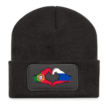 Portugal Russie Drapeau Mains Coeur Forme - Beanie recyclé à patch - charbon - Devant