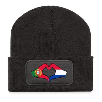 Portugal Hollande Drapeau Mains Coeur - Beanie recyclé à patch - charbon - Devant