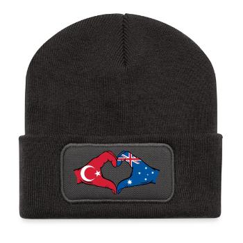 Turkey Australia Flag Heart Shape - Recycled Patch Beanie - dark grey - Front