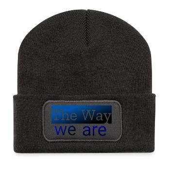 Abstrakte Wellenmuster in Blau - Recycelte Patch Beanie - Dunkelgrau - Vorne
