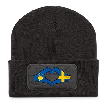 Kosovo Suède drapeau mains forme de coeur utilisé - Beanie recyclé à patch - charbon - Devant