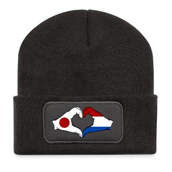 Japan Holland Hände Herzform - Recycelte Patch Beanie - Dunkelgrau - Vorne