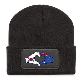Corée du Sud Australie Mains Forme De Coeur - Beanie recyclé à patch - charbon - Devant