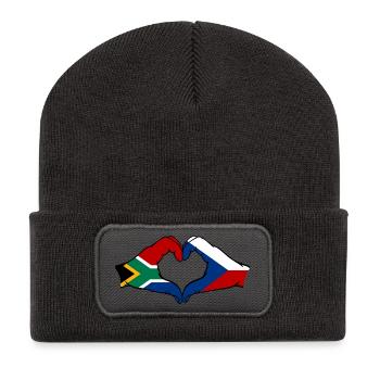 Südafrika Tschechien Flagge Hände Herzform - Recycelte Patch Beanie - Dunkelgrau - Vorne