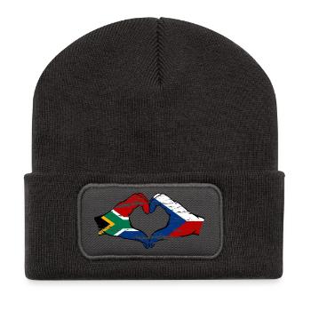 Afrique du Sud République tchèque drapeau mains forme de coeur utilisé - Beanie recyclé à patch - charbon - Devant