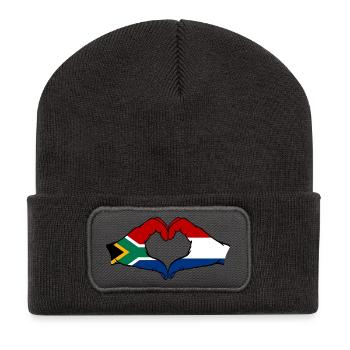 South Africa Holland Flag Hands Heart Shape - Recycled Patch Beanie - dark grey - Front