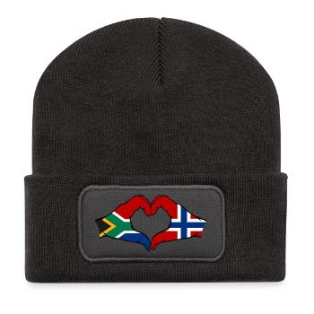 Afrique du Sud Norvège Drapeau Mains Coeur Forme - Beanie recyclé à patch - charbon - Devant