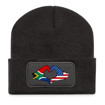 Afrique du Sud États-Unis drapeau mains forme de coeur - Beanie recyclé à patch - charbon - Devant