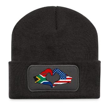 South Africa USA flag hands heart shape used - Recycled Patch Beanie - dark grey - Front