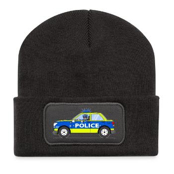 Police car with policeman blue and yellow - Recycled Patch Beanie - dark grey - Front
