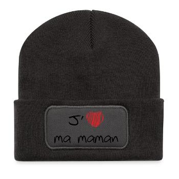 J'aime ma maman - Fête des Mères - Beanie recyclé à patch - charbon - Devant
