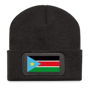Südsudan – Flaggenwappen mit Blau - Recycelte Patch Beanie - Dunkelgrau - Vorne