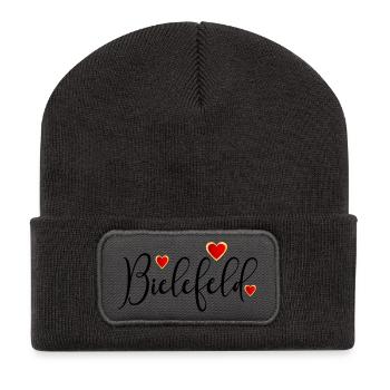 Herz Schriftzug Bielefeld OSTWESTFALEN - Recycelte Patch Beanie - Dunkelgrau - Vorne