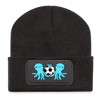 2 amis de l’équipe Octopus jouant au football, au ballon et au ballon - Beanie recyclé à patch - charbon - Devant