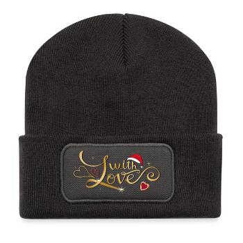 Lettrage d’amour doré avec chapeau de Noël - Beanie recyclé à patch - charbon - Devant