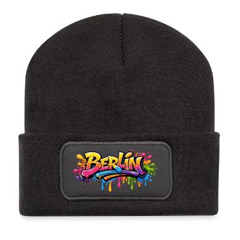 Berlin Graffiti lettering with colorful color effects - Recycled Patch Beanie - dark grey - Front