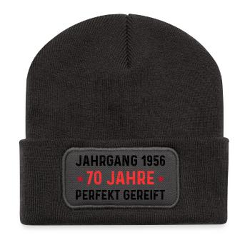 Jahrgang 1956 – 70 Jahre perfekt gereift - Recycelte Patch Beanie - Dunkelgrau - Vorne