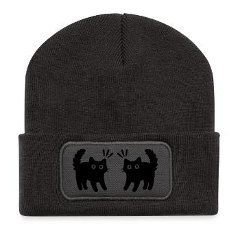 Chats Couple - Beanie recyclé à patch - charbon - Devant